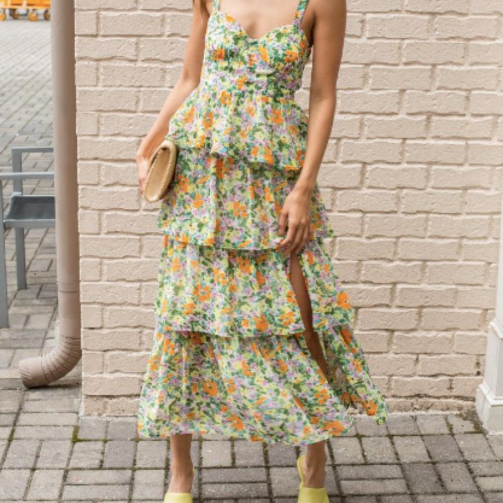 ASTR Midsummer Floral Maxi Dress - Green, Orange, Yellow